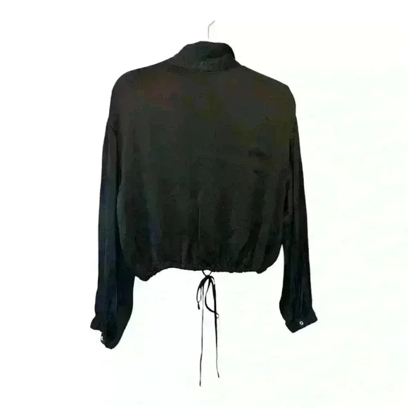 Zara black satin-like long sleeve button down top with drawstring, size M - Picture 4 of 6
